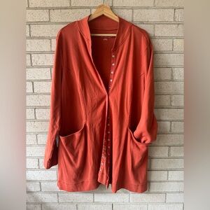Soft Surroundings Terracotta Knit Long Duster Cardigan | Snap Button Front XL